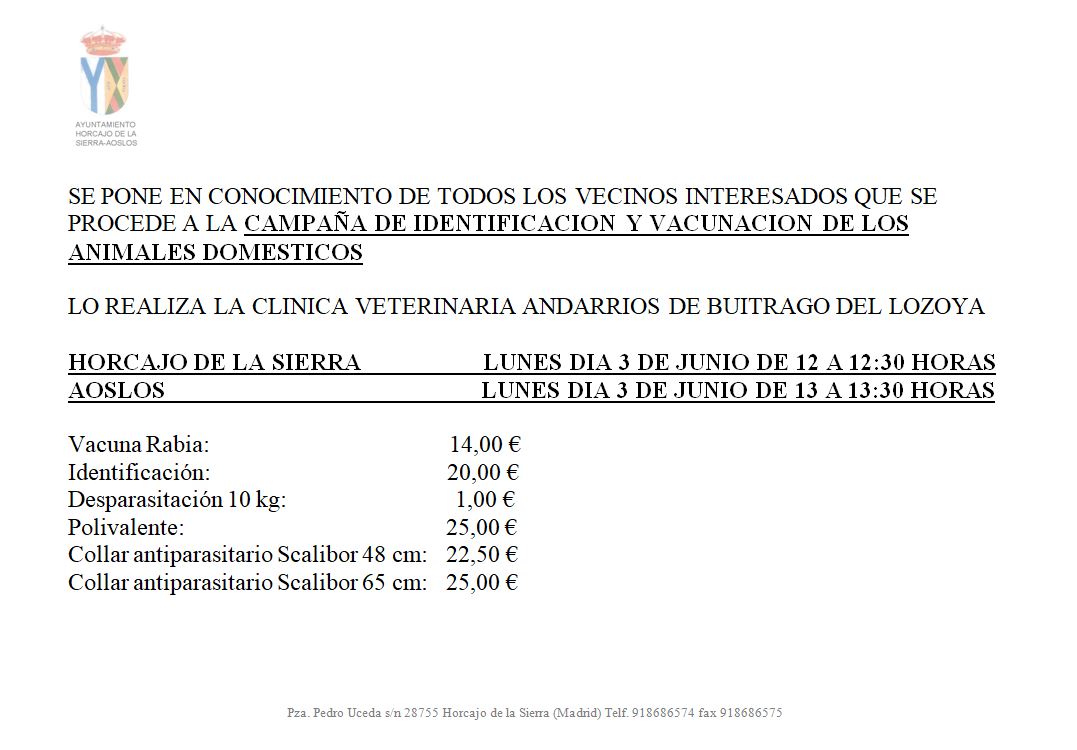 Campaña vacunacion perros 2024 Horcajo Aoslos