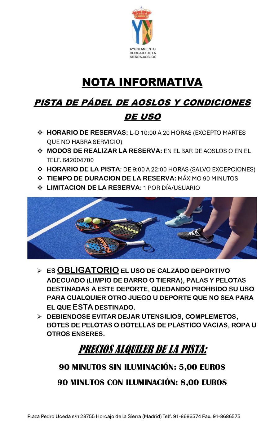 NOTAINFORMATIVA Pista padel Aoslos